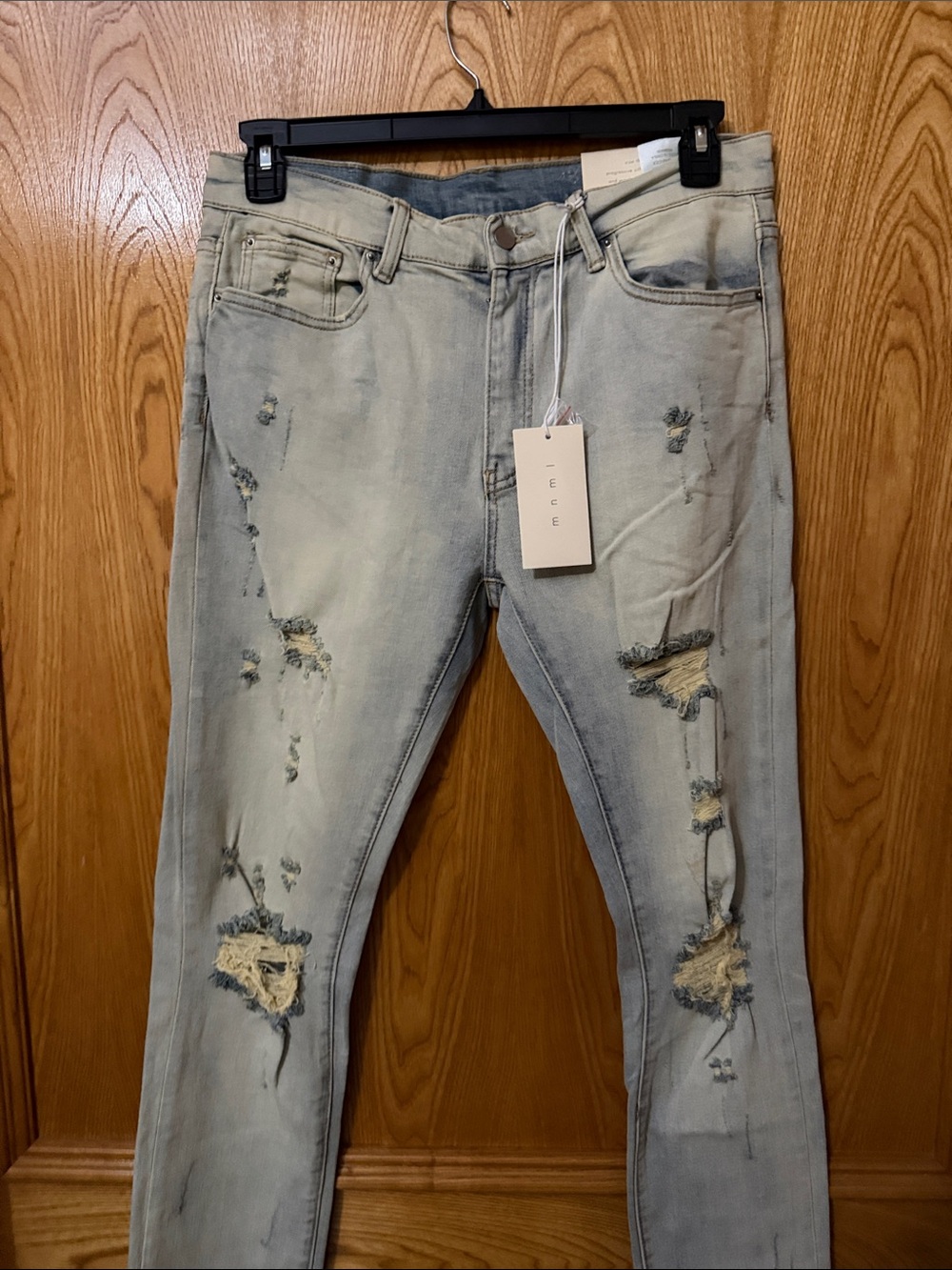 MNML Light Blue Distressed Slim Straight Jeans